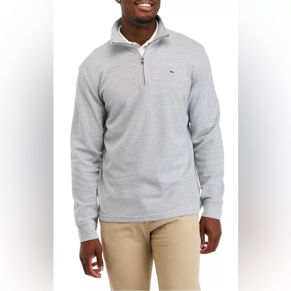 Vineyard Vine Saltwater Quarter Zip Light Gray Pullover Sweatshirt